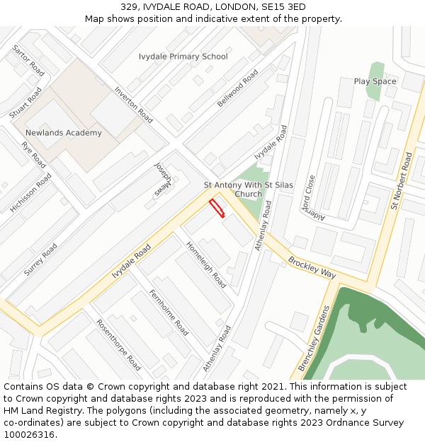 329, IVYDALE ROAD, LONDON, SE15 3ED: Location map and indicative extent of plot