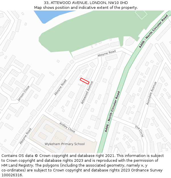 33, ATTEWOOD AVENUE, LONDON, NW10 0HD: Location map and indicative extent of plot