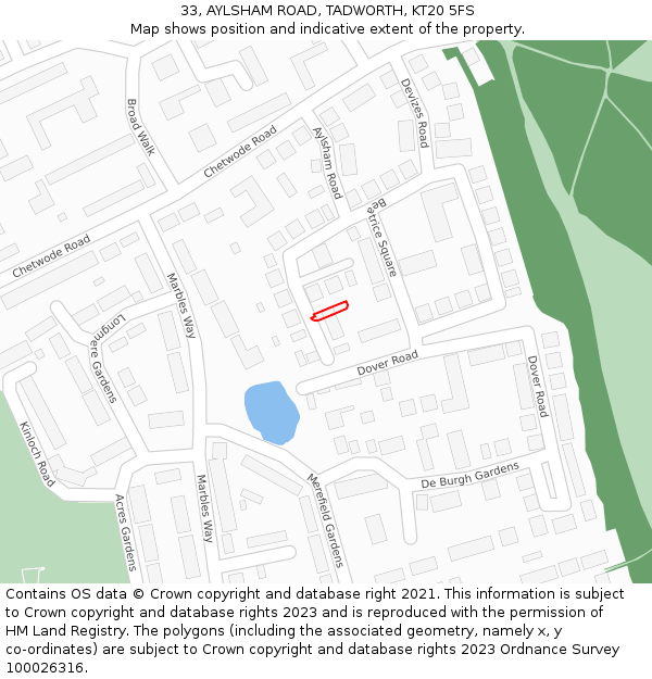 33, AYLSHAM ROAD, TADWORTH, KT20 5FS: Location map and indicative extent of plot