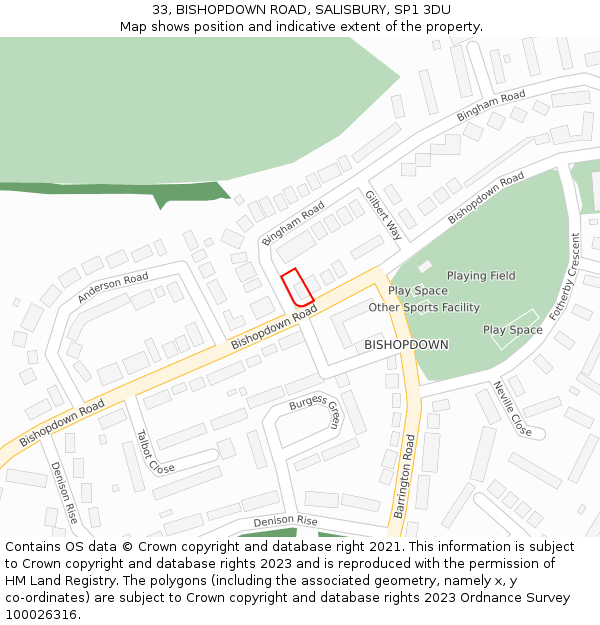 33, BISHOPDOWN ROAD, SALISBURY, SP1 3DU: Location map and indicative extent of plot
