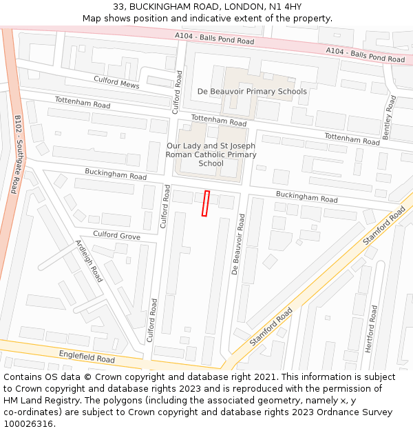 33, BUCKINGHAM ROAD, LONDON, N1 4HY: Location map and indicative extent of plot
