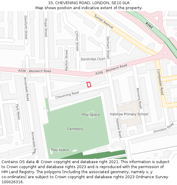 33, CHEVENING ROAD, LONDON, SE10 0LA: Location map and indicative extent of plot