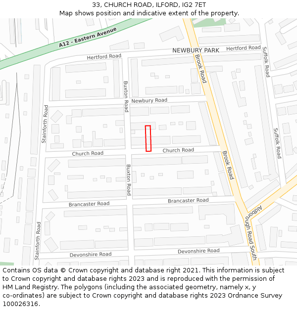 33, CHURCH ROAD, ILFORD, IG2 7ET: Location map and indicative extent of plot