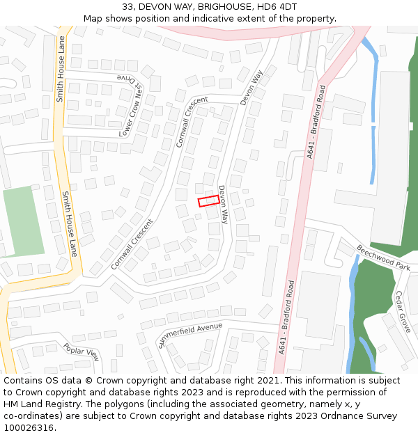 33, DEVON WAY, BRIGHOUSE, HD6 4DT: Location map and indicative extent of plot