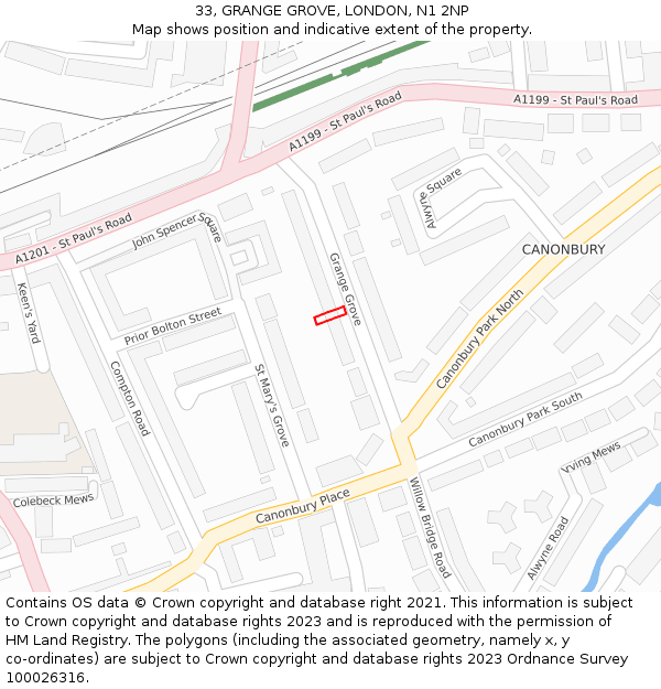 33, GRANGE GROVE, LONDON, N1 2NP: Location map and indicative extent of plot