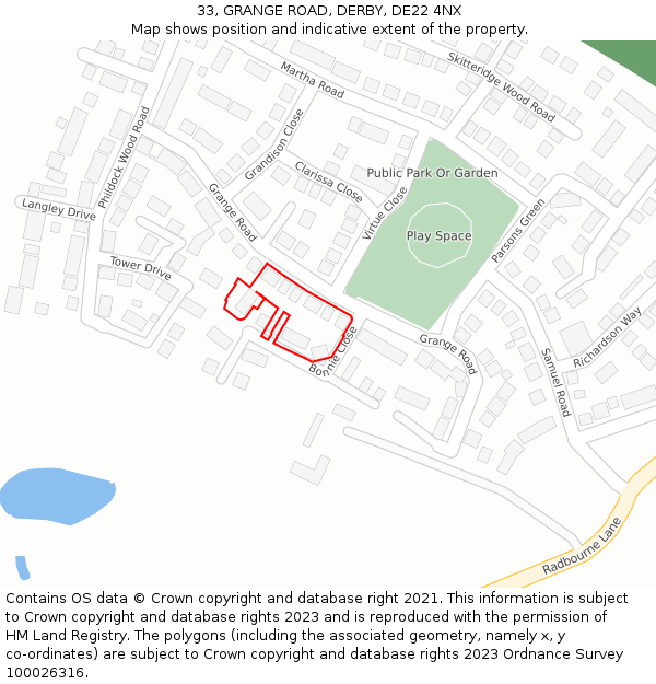 33, GRANGE ROAD, DERBY, DE22 4NX: Location map and indicative extent of plot