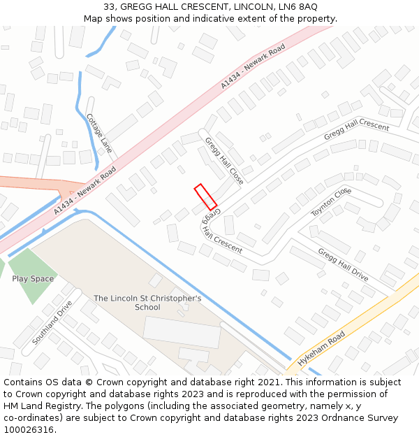 33, GREGG HALL CRESCENT, LINCOLN, LN6 8AQ: Location map and indicative extent of plot
