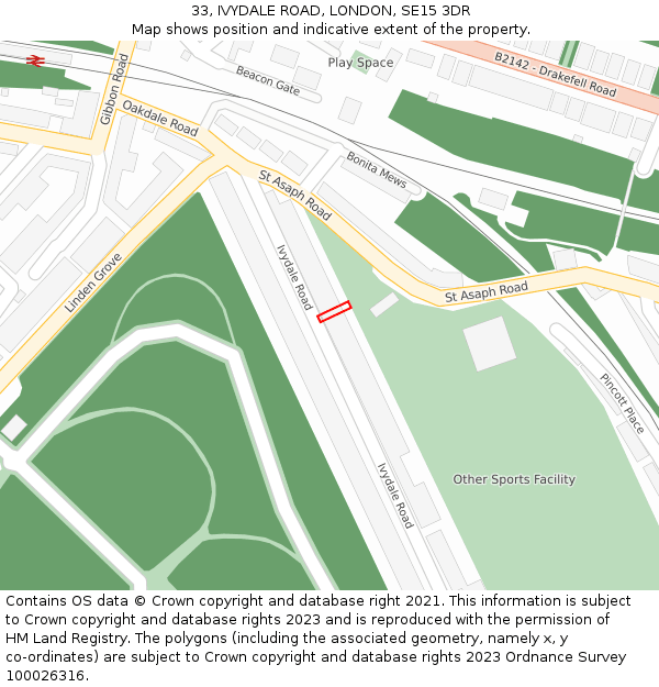 33, IVYDALE ROAD, LONDON, SE15 3DR: Location map and indicative extent of plot