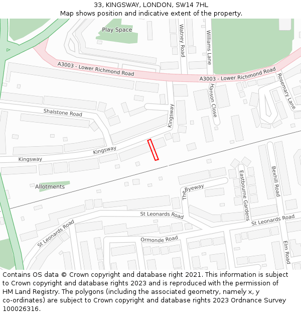 33, KINGSWAY, LONDON, SW14 7HL: Location map and indicative extent of plot
