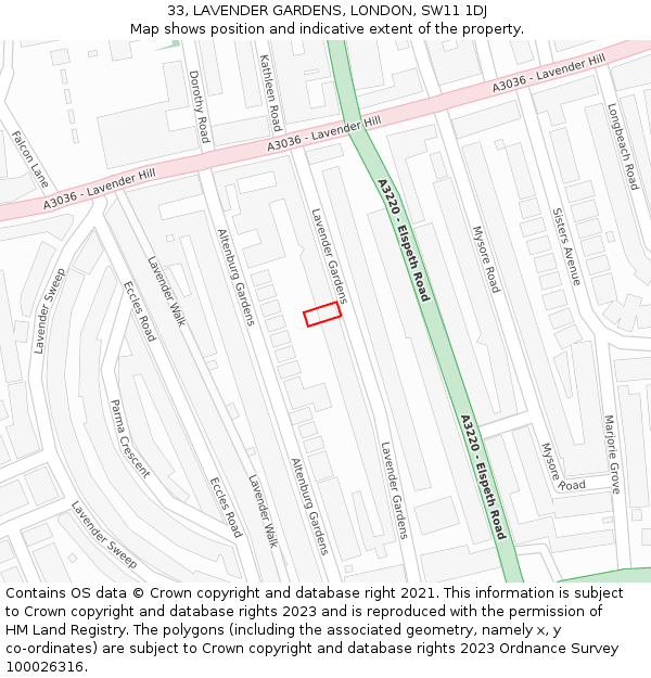 33, LAVENDER GARDENS, LONDON, SW11 1DJ: Location map and indicative extent of plot