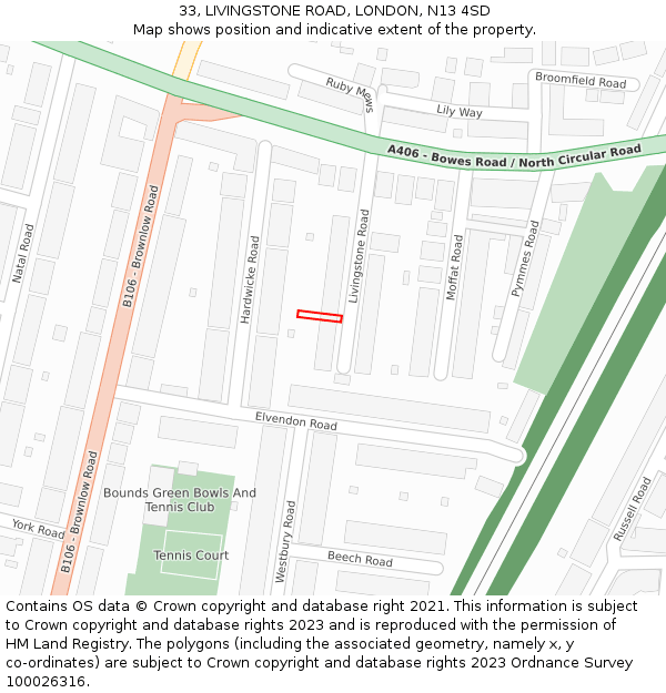 33, LIVINGSTONE ROAD, LONDON, N13 4SD: Location map and indicative extent of plot
