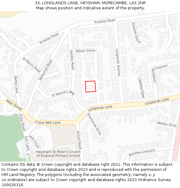 33, LONGLANDS LANE, HEYSHAM, MORECAMBE, LA3 2NR: Location map and indicative extent of plot