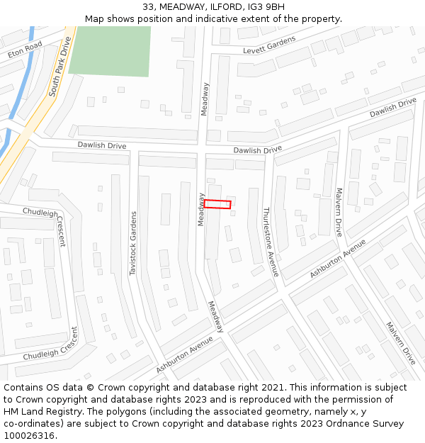 33, MEADWAY, ILFORD, IG3 9BH: Location map and indicative extent of plot