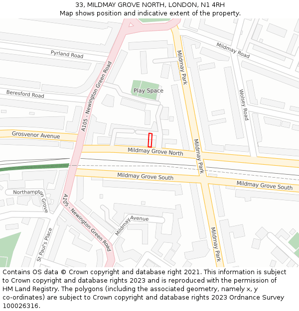 33, MILDMAY GROVE NORTH, LONDON, N1 4RH: Location map and indicative extent of plot