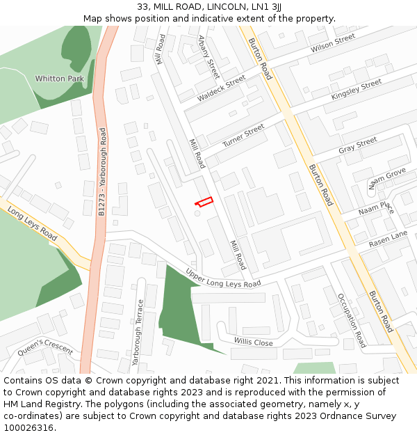 33, MILL ROAD, LINCOLN, LN1 3JJ: Location map and indicative extent of plot
