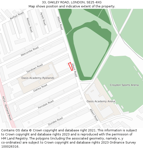 33, OAKLEY ROAD, LONDON, SE25 4XG: Location map and indicative extent of plot