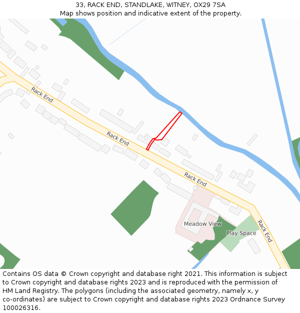 33, RACK END, STANDLAKE, WITNEY, OX29 7SA: Location map and indicative extent of plot