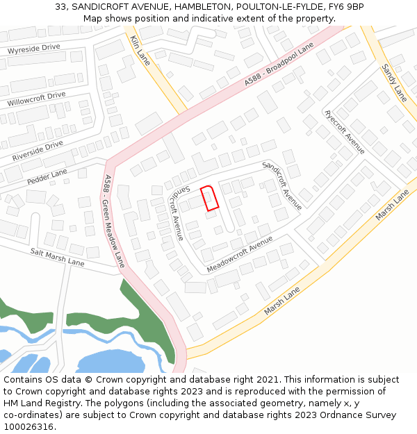33, SANDICROFT AVENUE, HAMBLETON, POULTON-LE-FYLDE, FY6 9BP: Location map and indicative extent of plot