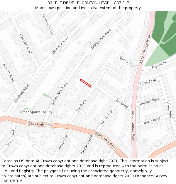 33, THE DRIVE, THORNTON HEATH, CR7 8LB: Location map and indicative extent of plot