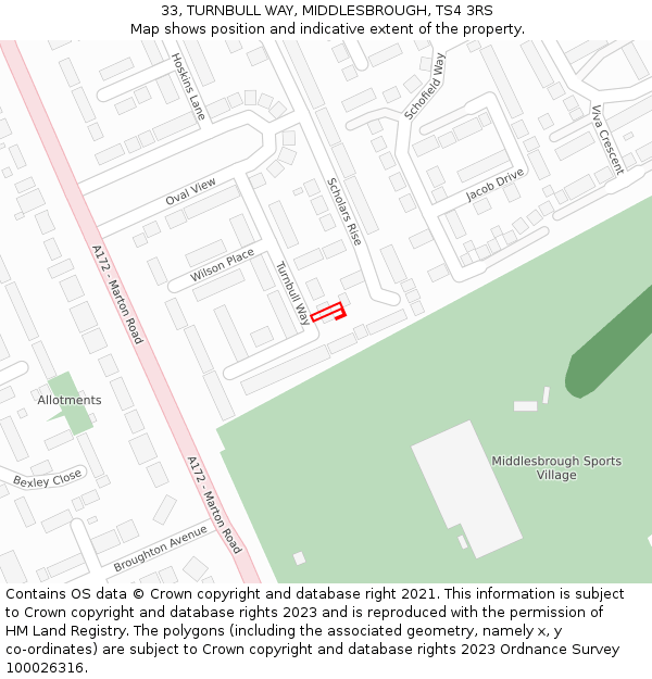 33, TURNBULL WAY, MIDDLESBROUGH, TS4 3RS: Location map and indicative extent of plot