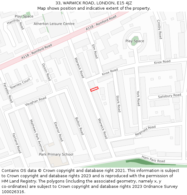 33, WARWICK ROAD, LONDON, E15 4JZ: Location map and indicative extent of plot