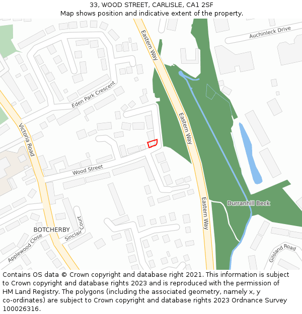 33, WOOD STREET, CARLISLE, CA1 2SF: Location map and indicative extent of plot