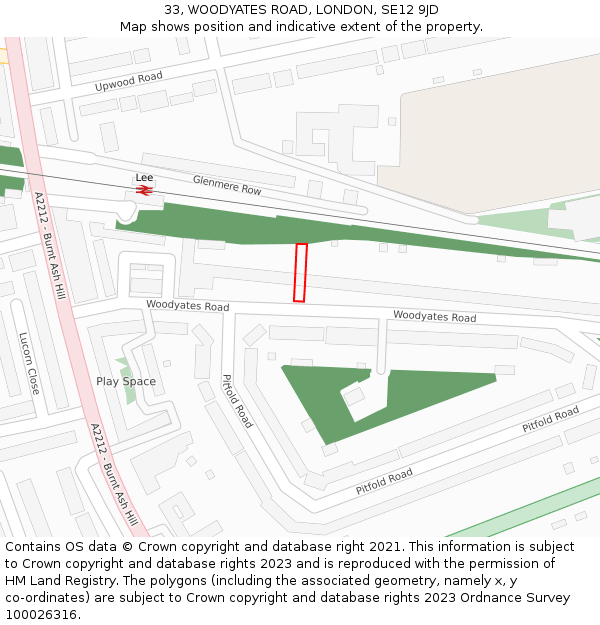 33, WOODYATES ROAD, LONDON, SE12 9JD: Location map and indicative extent of plot