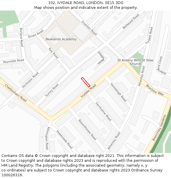 332, IVYDALE ROAD, LONDON, SE15 3DG: Location map and indicative extent of plot