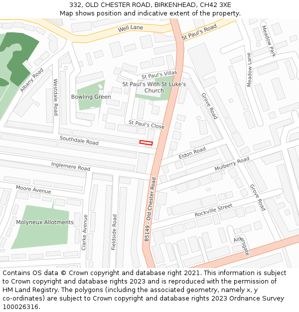 332, OLD CHESTER ROAD, BIRKENHEAD, CH42 3XE: Location map and indicative extent of plot