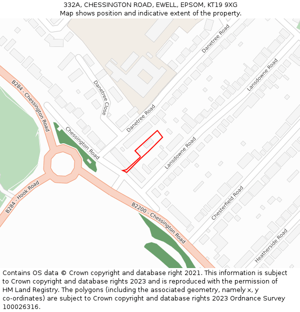 332A, CHESSINGTON ROAD, EWELL, EPSOM, KT19 9XG: Location map and indicative extent of plot