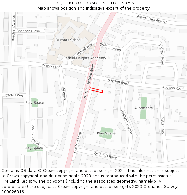 333, HERTFORD ROAD, ENFIELD, EN3 5JN: Location map and indicative extent of plot