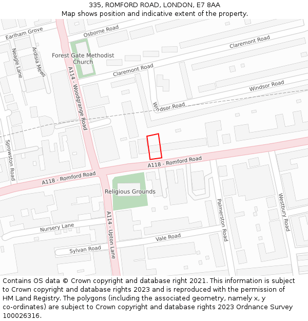 335, ROMFORD ROAD, LONDON, E7 8AA: Location map and indicative extent of plot