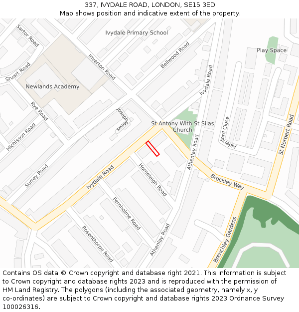 337, IVYDALE ROAD, LONDON, SE15 3ED: Location map and indicative extent of plot
