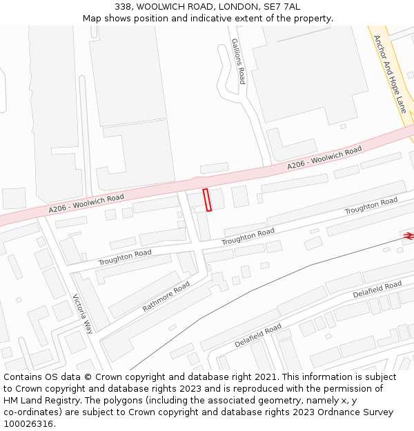 338, WOOLWICH ROAD, LONDON, SE7 7AL: Location map and indicative extent of plot