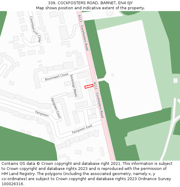 339, COCKFOSTERS ROAD, BARNET, EN4 0JY: Location map and indicative extent of plot