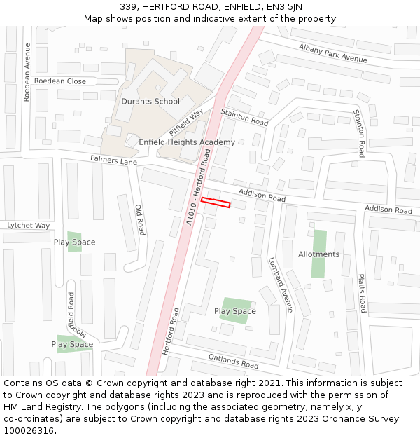 339, HERTFORD ROAD, ENFIELD, EN3 5JN: Location map and indicative extent of plot