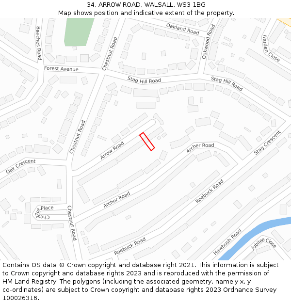 34, ARROW ROAD, WALSALL, WS3 1BG: Location map and indicative extent of plot