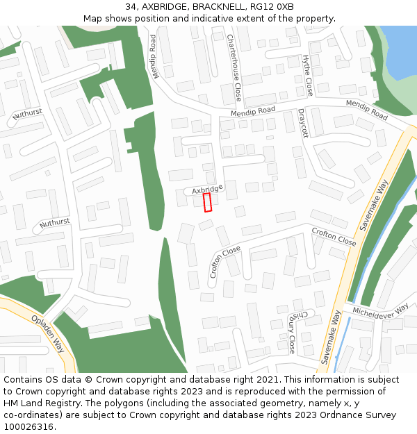 34, AXBRIDGE, BRACKNELL, RG12 0XB: Location map and indicative extent of plot