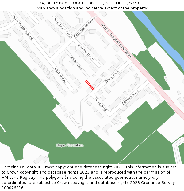 34, BEELY ROAD, OUGHTIBRIDGE, SHEFFIELD, S35 0FD: Location map and indicative extent of plot