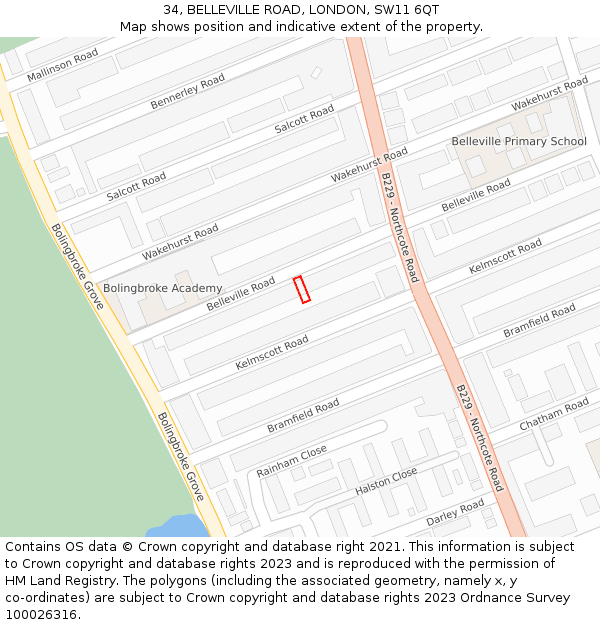 34, BELLEVILLE ROAD, LONDON, SW11 6QT: Location map and indicative extent of plot