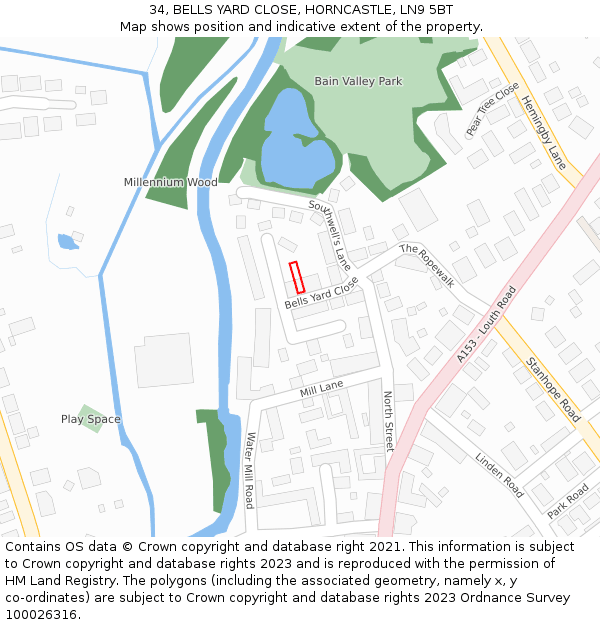 34, BELLS YARD CLOSE, HORNCASTLE, LN9 5BT: Location map and indicative extent of plot