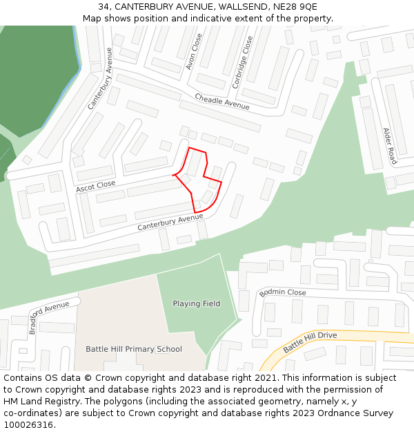 34, CANTERBURY AVENUE, WALLSEND, NE28 9QE: Location map and indicative extent of plot