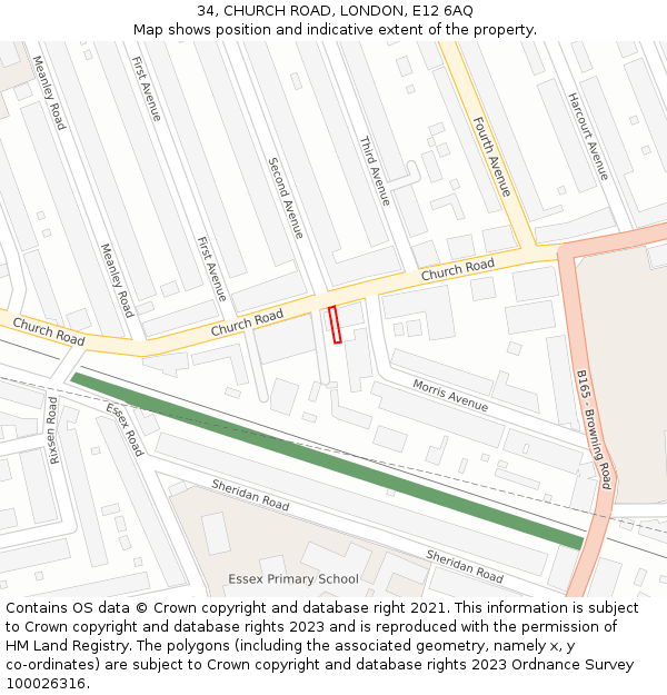 34, CHURCH ROAD, LONDON, E12 6AQ: Location map and indicative extent of plot