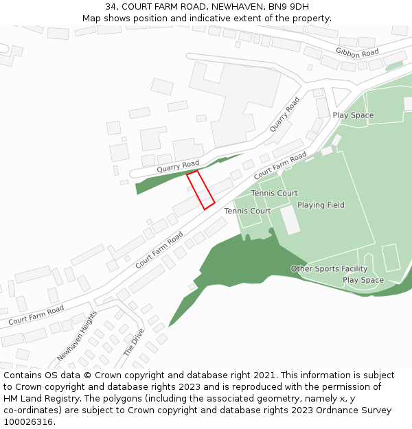 34, COURT FARM ROAD, NEWHAVEN, BN9 9DH: Location map and indicative extent of plot