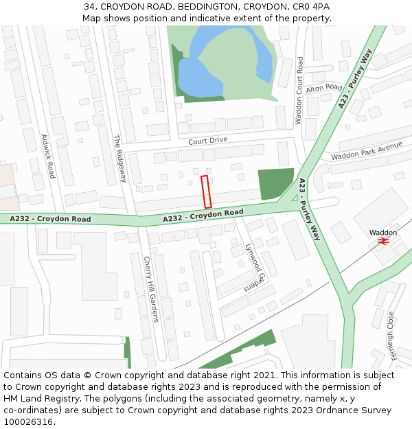 34, CROYDON ROAD, BEDDINGTON, CROYDON, CR0 4PA: Location map and indicative extent of plot