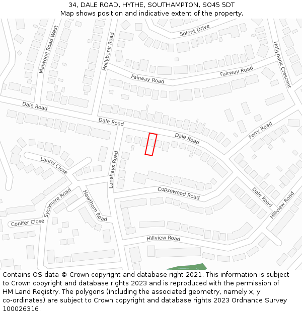 34, DALE ROAD, HYTHE, SOUTHAMPTON, SO45 5DT: Location map and indicative extent of plot