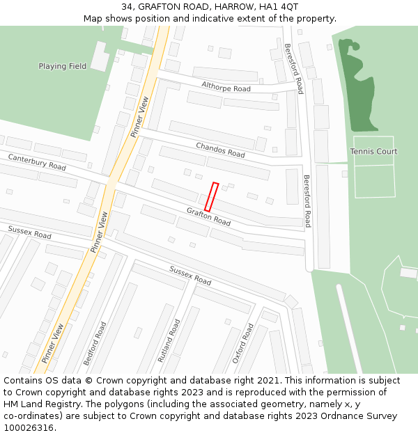 34, GRAFTON ROAD, HARROW, HA1 4QT: Location map and indicative extent of plot