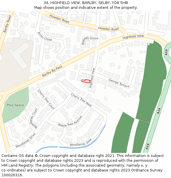 34, HIGHFIELD VIEW, BARLBY, SELBY, YO8 5HB: Location map and indicative extent of plot