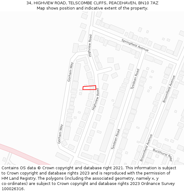34, HIGHVIEW ROAD, TELSCOMBE CLIFFS, PEACEHAVEN, BN10 7AZ: Location map and indicative extent of plot