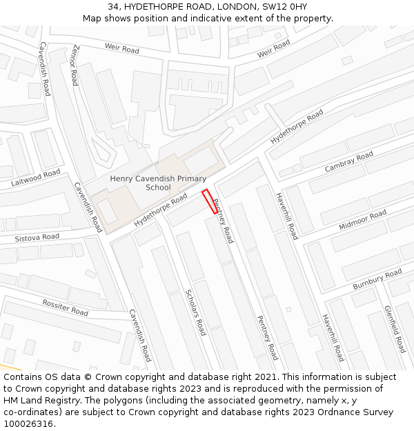 34, HYDETHORPE ROAD, LONDON, SW12 0HY: Location map and indicative extent of plot